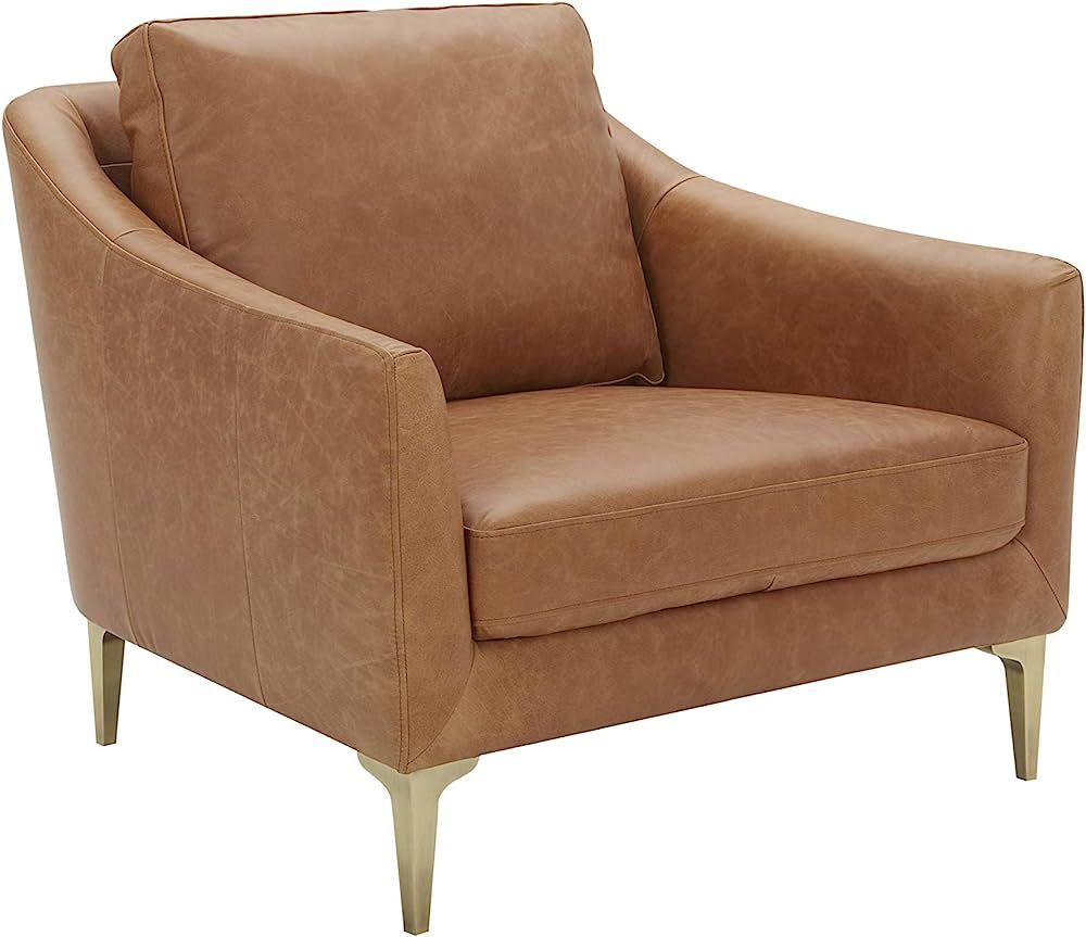 Amazon Brand – Rivet Alonzo Contemporary Leather Living Room Accent Chair, 39"W, Cognac | Amazon (US)
