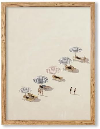 Minimalist Beach Poster 12X16 Inch Wood Framed Seaside Umbrellas Canvas Print Summer Coastal Wall... | Amazon (US)