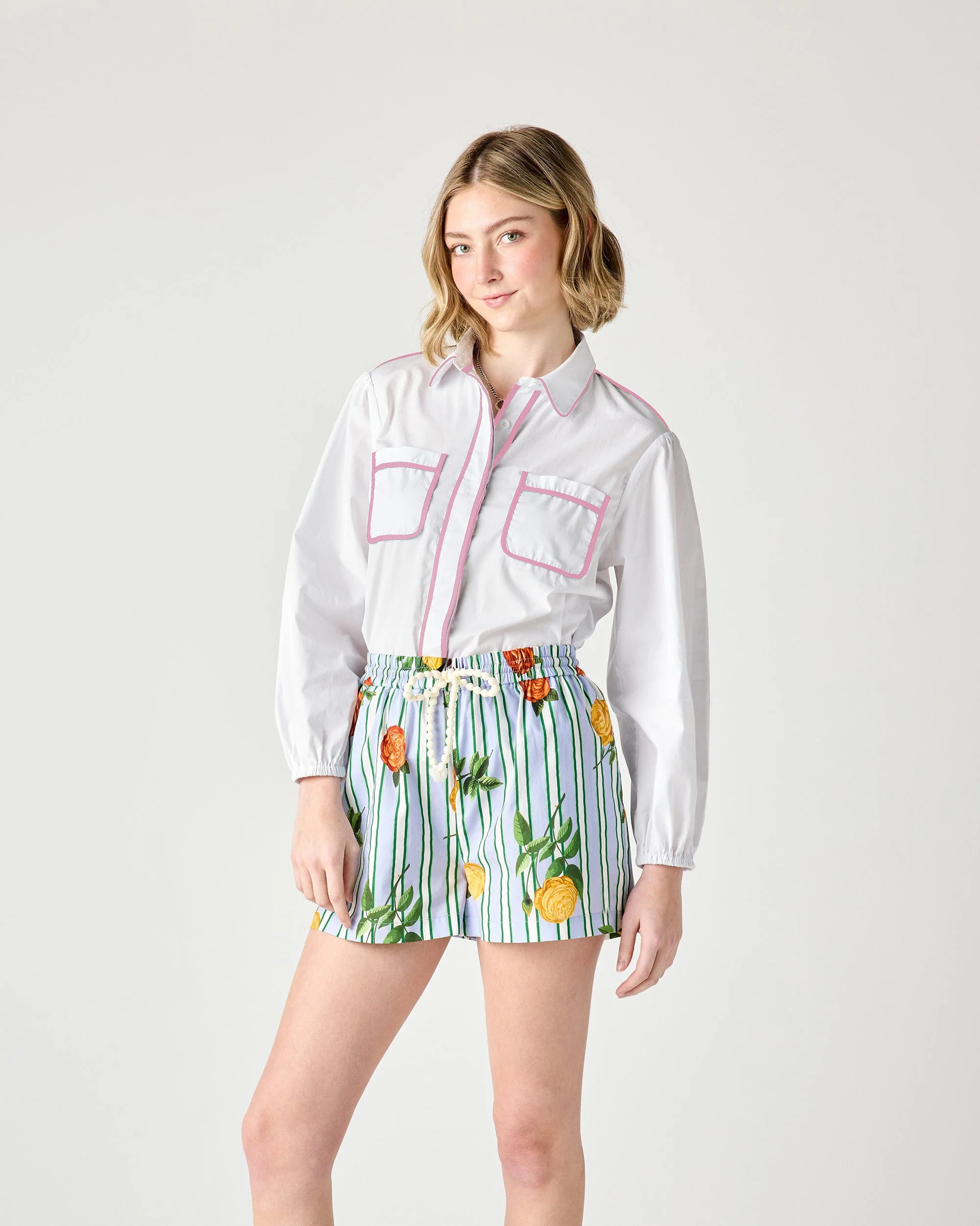 Quinn Top with Pink Piping | Katie Kime Inc