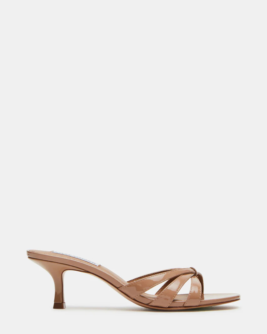 CARY Tan Patent Leather Square Toe Strappy Mule Heel | Women's Heels | Steve Madden (US)