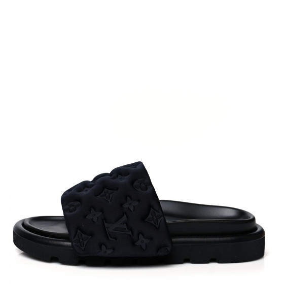 LOUIS VUITTON Technical Fabric Embossed Monogram Pool Pillow Comfort Mules 38 Black | FASHIONPHILE (US)