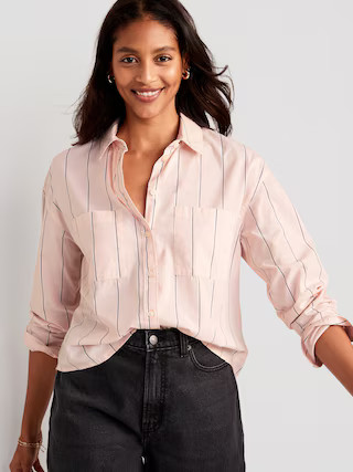 Striped Cropped Utility Boyfriend Shirt for Women | Old Navy (US)