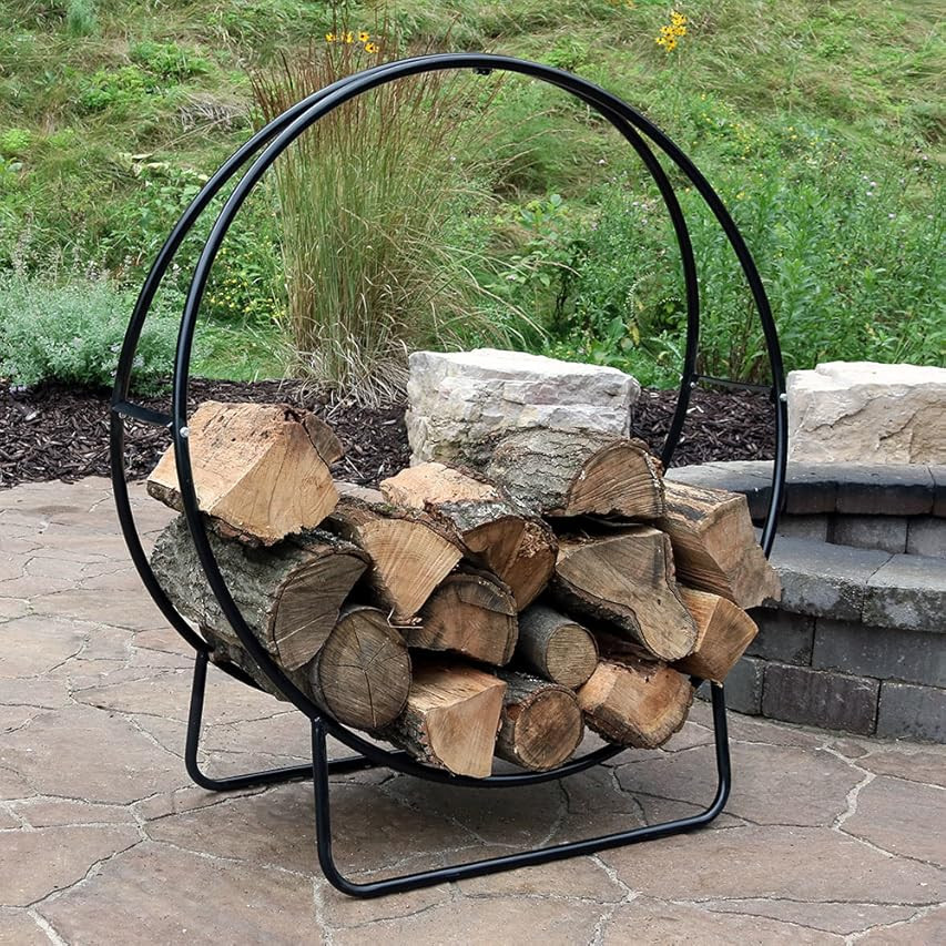 GOFLAME 41 Inch Firewood Log Rack, Round Tubular Steel Fireplace Wood Storage Holder for Indoor & Ou | Amazon (US)