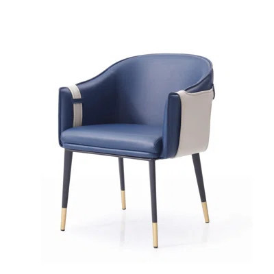 Blue and Beige And Black Upholstered Faux Leather Dining Arm Chair | Wayfair North America