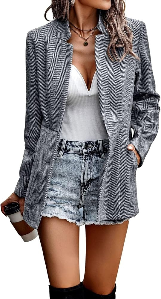 chouyatou Women's Casual Business Open Front Long Sleeve Notch Lapel Office Blazer Jacket | Amazon (US)