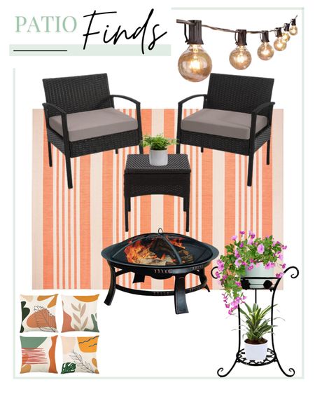 Patio furniture, outdoor furniture, chairs, fire pit, string lights, area rug, accent pillows, faux plant 

#LTKHome #LTKStyleTip #LTKSeasonal