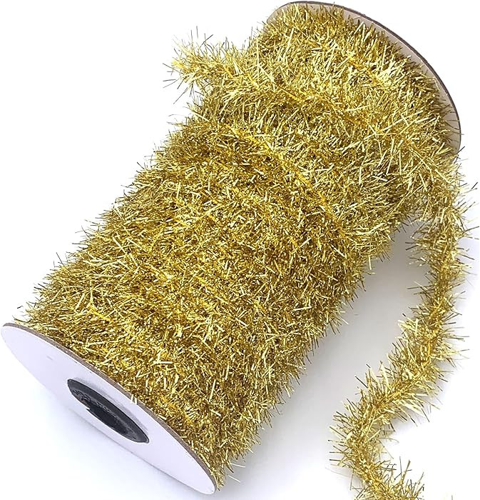 50 Yards Gold Metallic Tinsel Christmas Garland Tinsel Bibbon for Christmas Tree,Wedding Birthday... | Amazon (US)