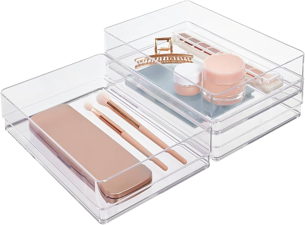 STORi SimpleSort 3-Piece Stackable Clear Drawer Organizer Set | 9" x 6" x 2" Rectangle Trays | Wi... | Amazon (US)