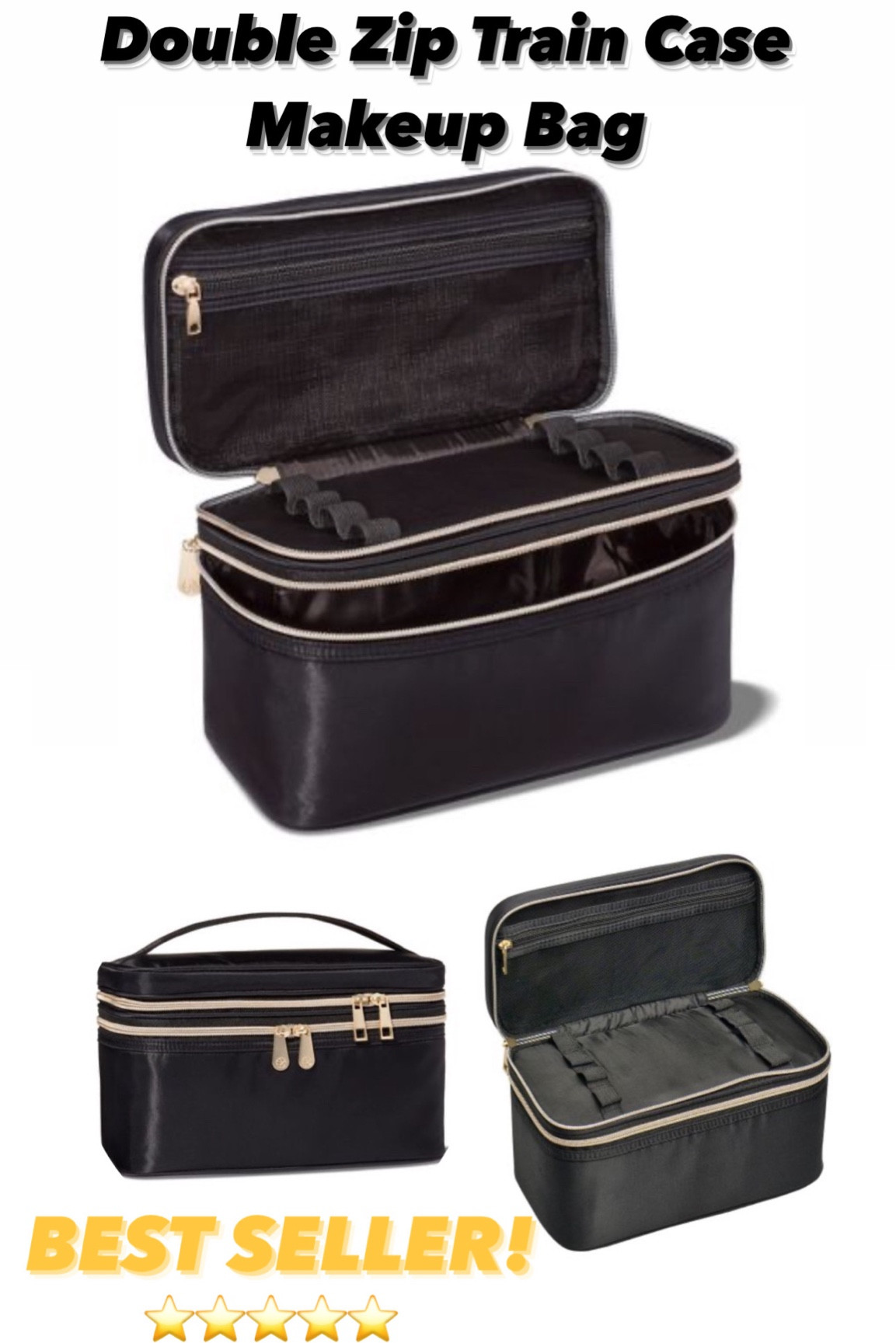 Double Zip Train Case Makeup Bag. I’ve had this makeup bag over two years! It’s the perfect travel bag to hold all my makeup necessities, slots hold makeup brushes in place and the zipper pouch holds all my smaller items  

#LTKBeauty #LTKFindsUnder50 #LTKTravel