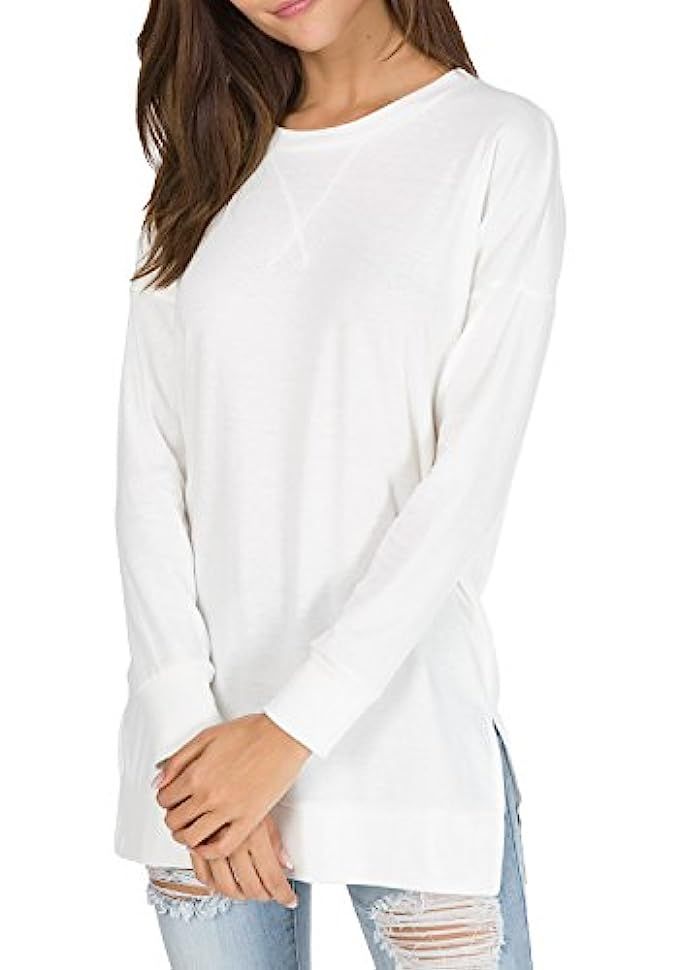 levaca Women's Fall Long Sleeve Side Split Loose Casual Pullover Tunic Tops | Amazon (US)
