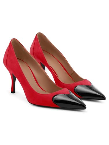 Coutgo Womens Closed Pointed Toe Pumps Heart Stiletto High Heels Wedding Bride Dress Shoes, Red, Size 9.5 | Amazon (US)