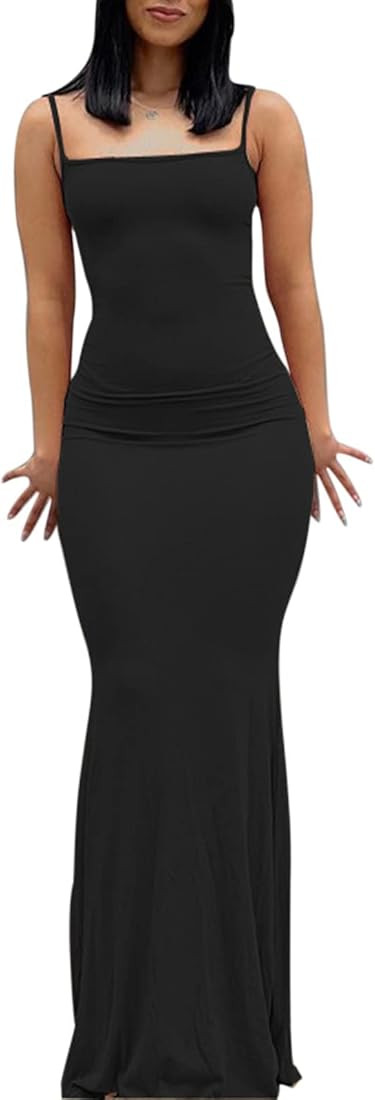 ABINGOO Women Long Sleeve Bodycon Dress Sexy Low Cut Neckline Slim Sleeveless Maxi Cami Dresses P... | Amazon (CA)