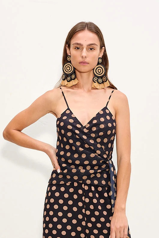 Marlowe Chiffon Tie Tank In Black/Tan Polka Dot | Simon Miller