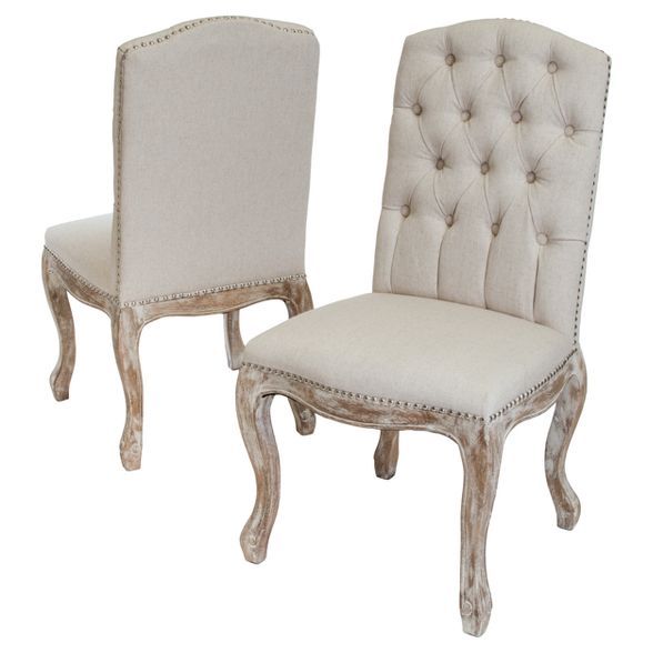 Set of 2 Weathered Tufted Fabric Dining Chair Beige - Christopher Knight Home | Target