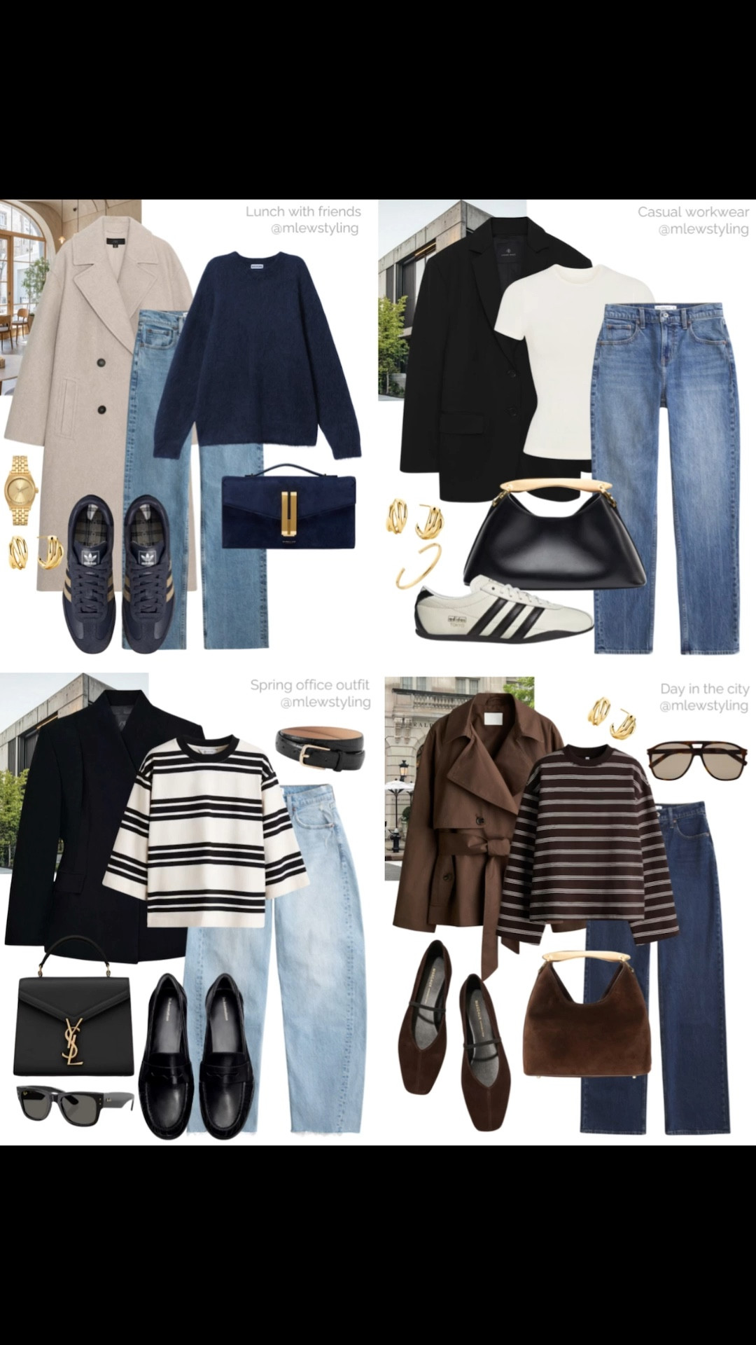 Abercrombie jeans - 4 outfit ideas for late winter and early spring 💙

Tags: Abercrombie sale, spring outfit, Zara black blazer, H&M short trench coat, aviator sunglasses, brown striped sweatshirt, skims t-shirt, anine bing blazer, Elleme leather bag, reformation loafers, ysl purse, navy blue mohair sweater, neutral aesthetic, capsule wardrobe, office outfit, casual workwear, adidas sneakers 

#LTKSaleAlert #LTKootd #LTKWorkwear
