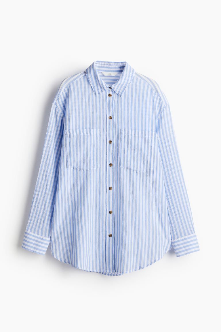 Cotton Shirt - Light blue/striped - Ladies | H&M US | H&M (US + CA)