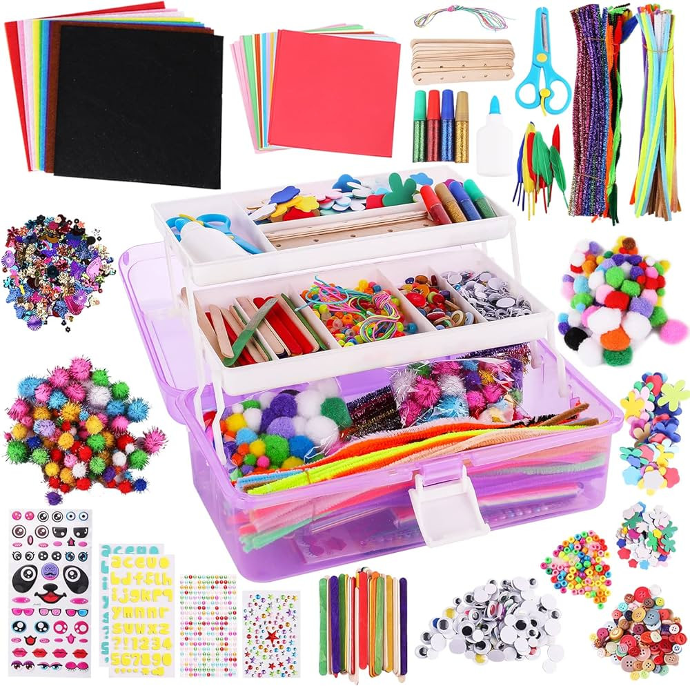 FunzB Arts & Crafts Supplies with Portable Storage Box - Bracelet Making Kit with Pipe Cleaners, ... | Amazon (US)
