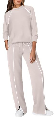 WIHOLL Lounge Sets for Women Matching Sets Women Clothing Wide Leg Sweatpants Conjuntos De 2 Piezas Para Mujer Beige L | Amazon (US)