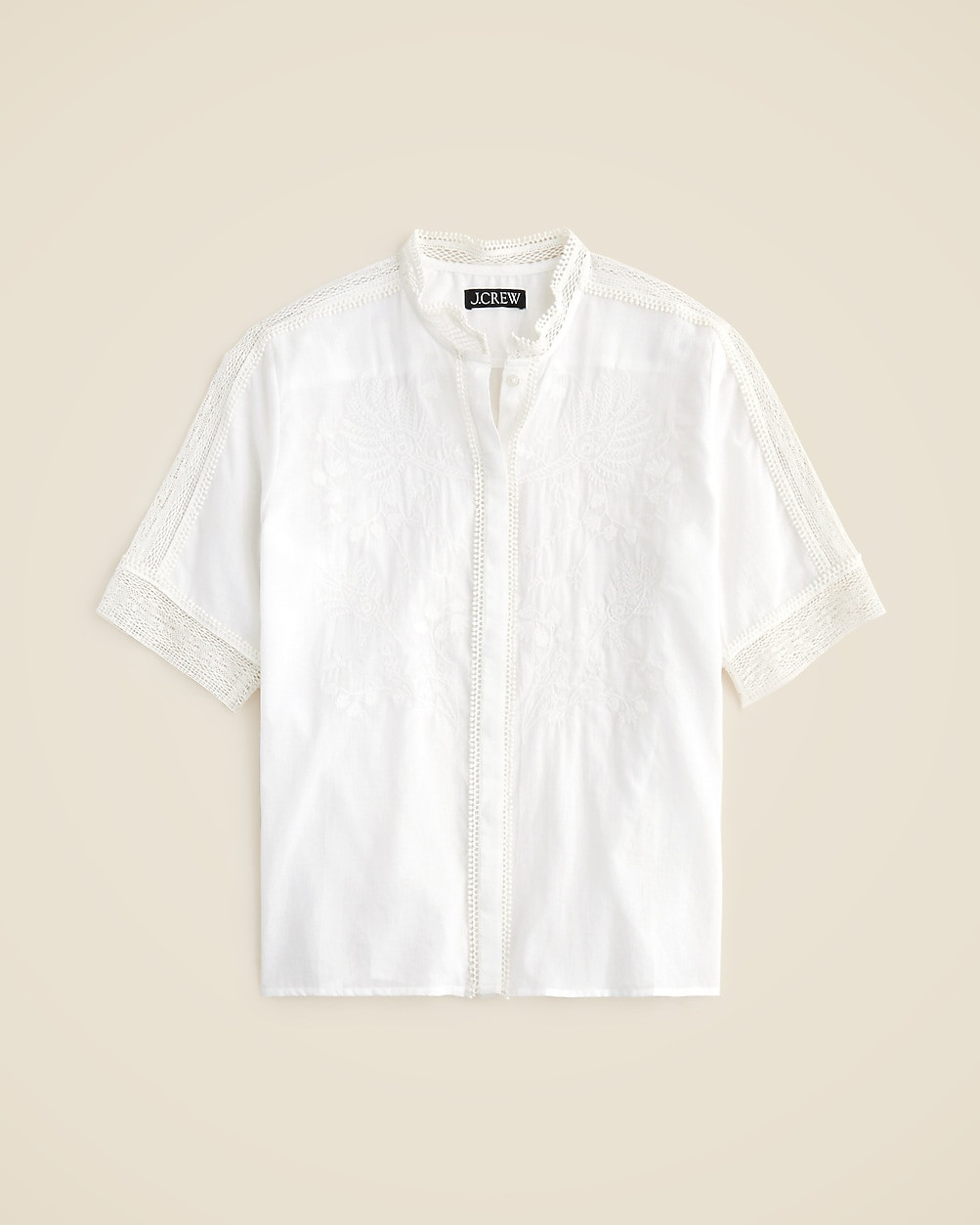 Embroidered lace-trim button-up shirt in cotton voile | J. Crew US
