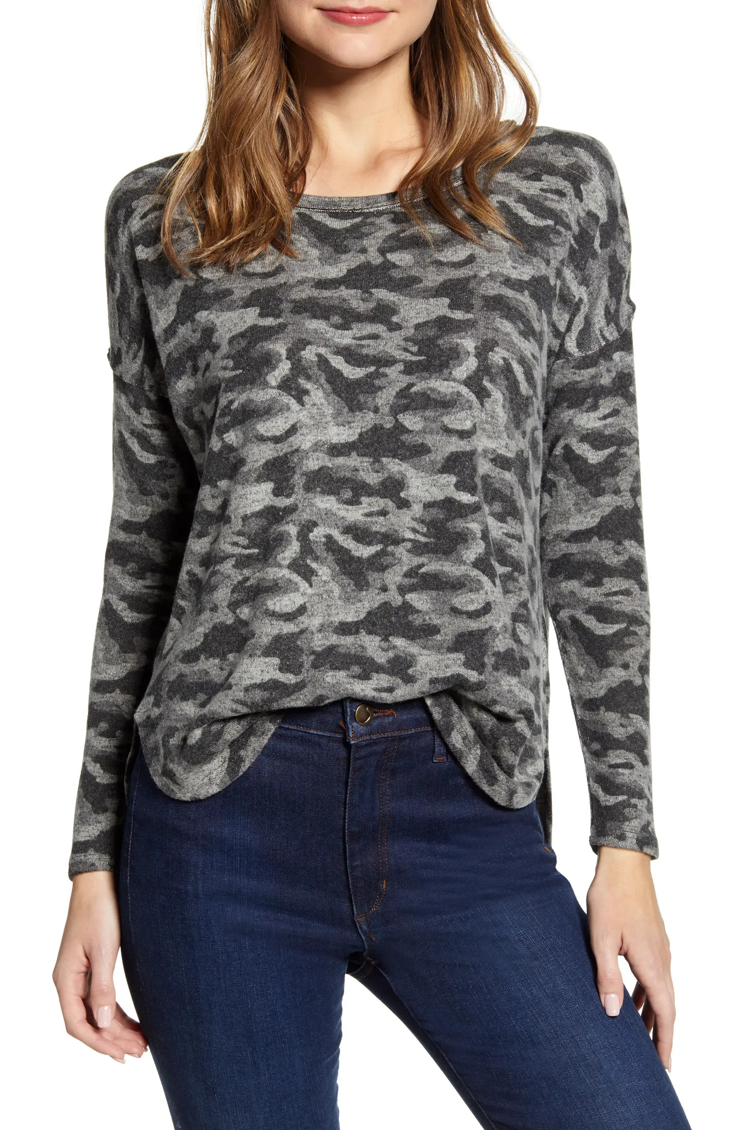 Rib Long Sleeve Fuzzy Top | Nordstrom