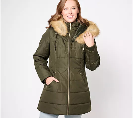 Susan Graver Water Resistant Quilted Puffer Jacket with Hood | QVC