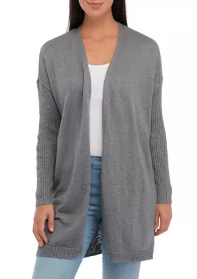 Wonderly Women's Petite Long Sleeve Drop Shoulder Heather Cardigan, Gray, PS | Belk