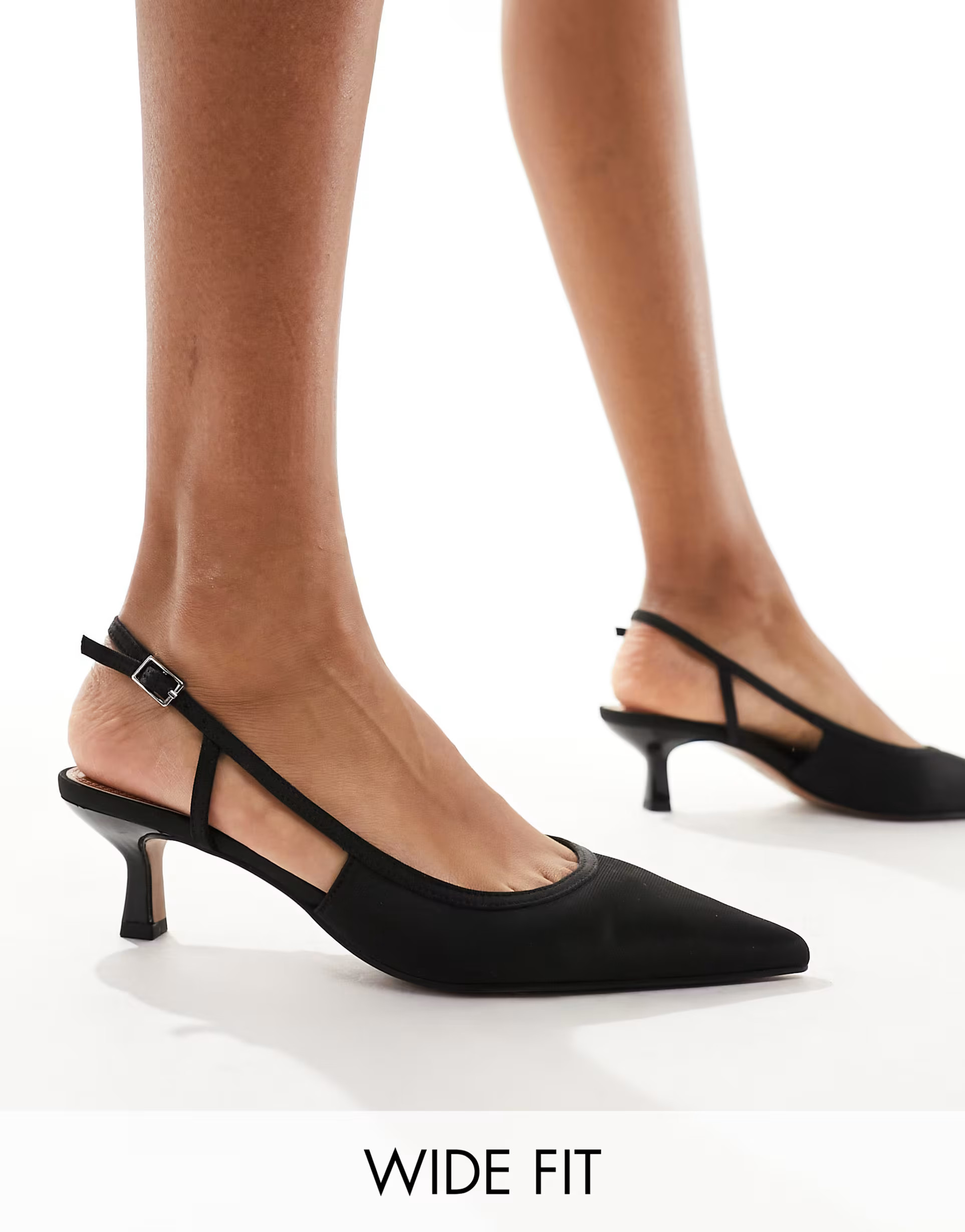 ASOS DESIGN Wide Fit Strut slingback kitten heeled shoes in black | ASOS (Global)