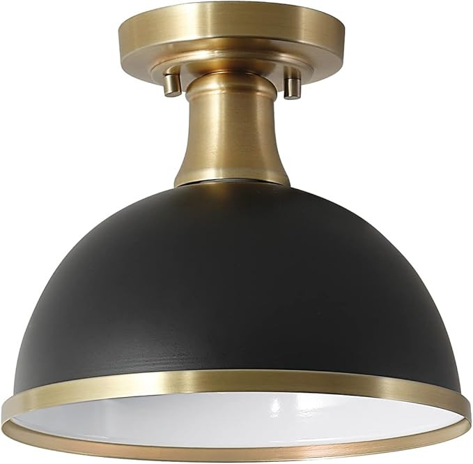 Globe Electric 60461 Beckett 1-Light Semi-Flush Mount Ceiling Light, Matte Black, Matte Brass Acc... | Amazon (US)