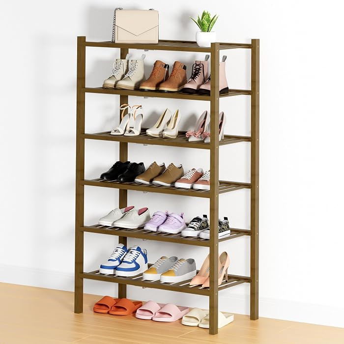 Smiry Bamboo Shoe Rack, 14 Vertical Slats, 6 Tier - 26.8" Wide, Walnut | Amazon (US)