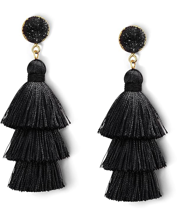 Me&Hz Colorful Layered Tassel Earrings Bohemian Dangle Drop Tiered Tassel Druzy Stud Earrings Wom... | Amazon (CA)
