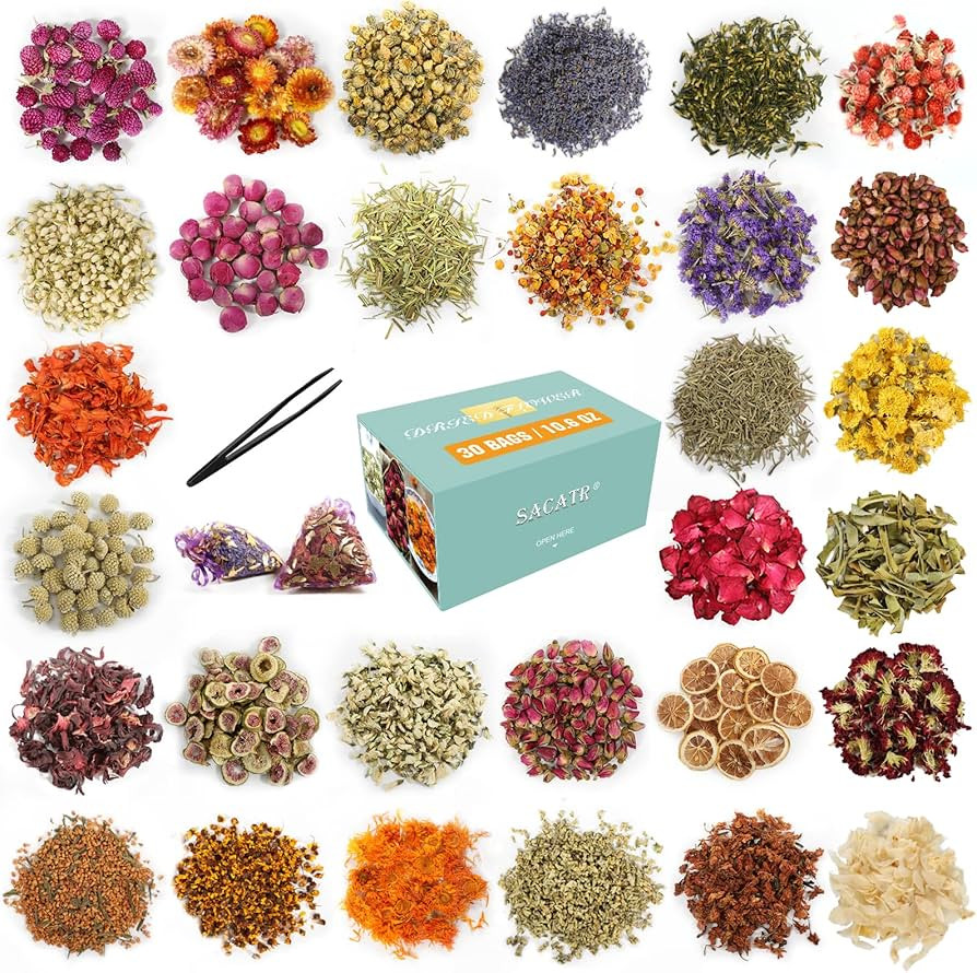 30 Bags Dried Flowers,100% Natural Dried Flowers Herbs Kit for Soap Making, DIY Candle Making,Bat... | Amazon (US)