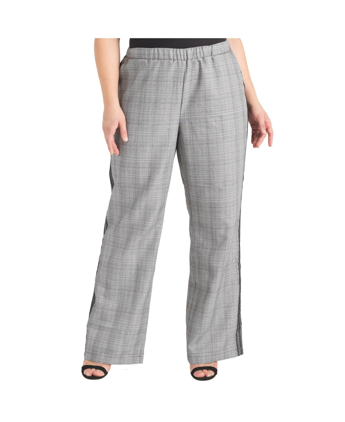 Plus Size Women's Tuxedo Plaid Wide Leg Suit Pants - Black white plaid | Macy's