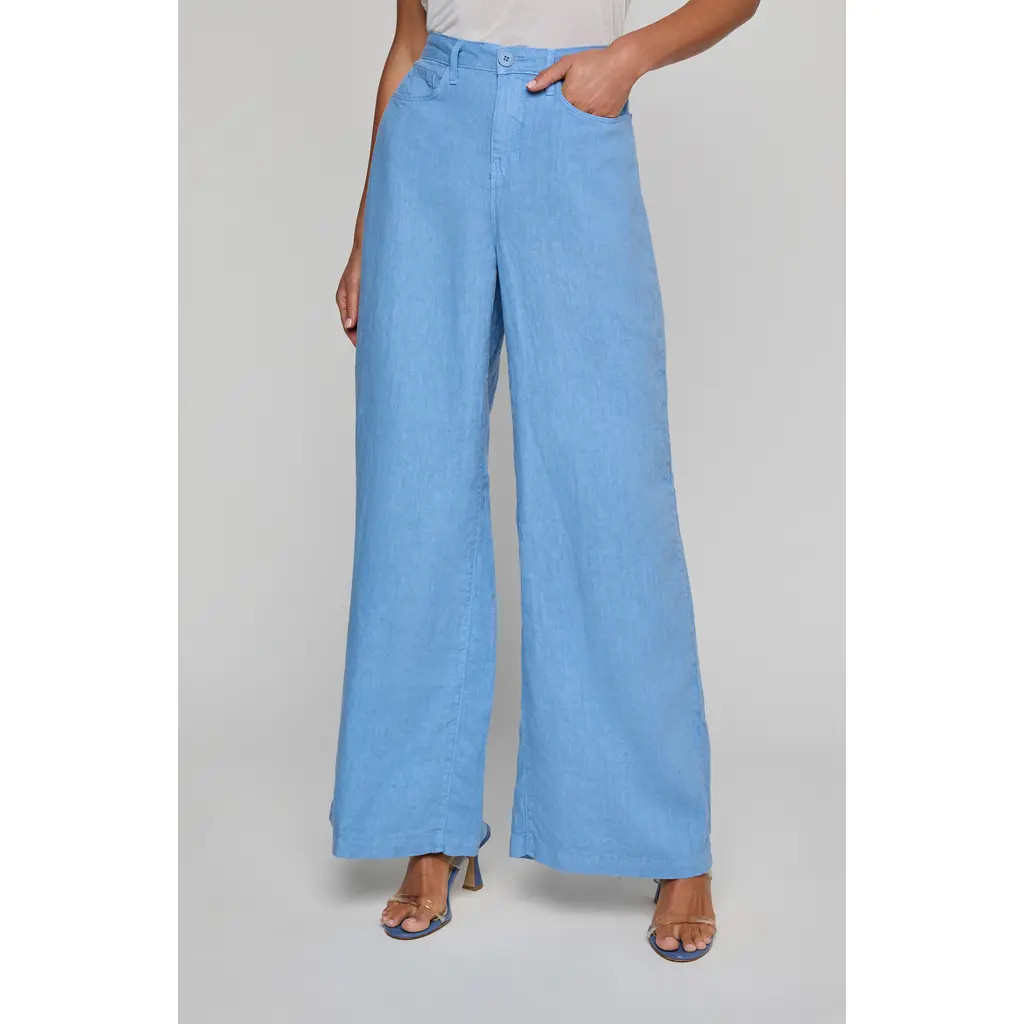 L'AGENCE Amara Wide Leg Linen Pants in Allure Blue at Nordstrom, Size 32 | Nordstrom