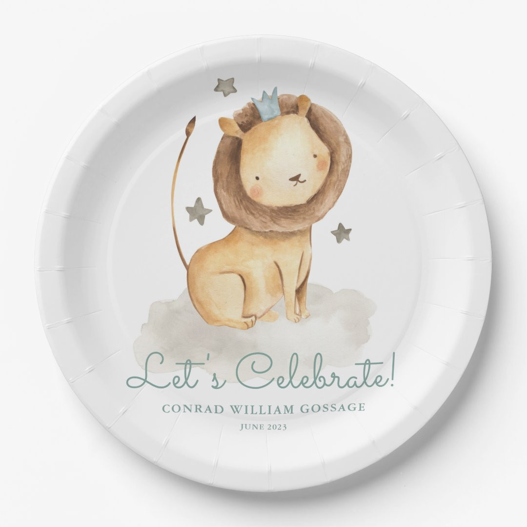 Safari Watercolor Lion Prince Kids Birthday Paper  Paper Plates | Zazzle | Zazzle