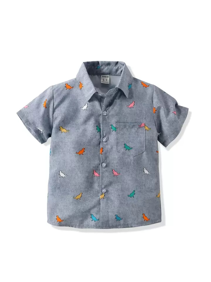 SHEIN Kids EVRYDAY Toddler Boys Cartoon Graphic Patched Pocket Shirt | SHEIN