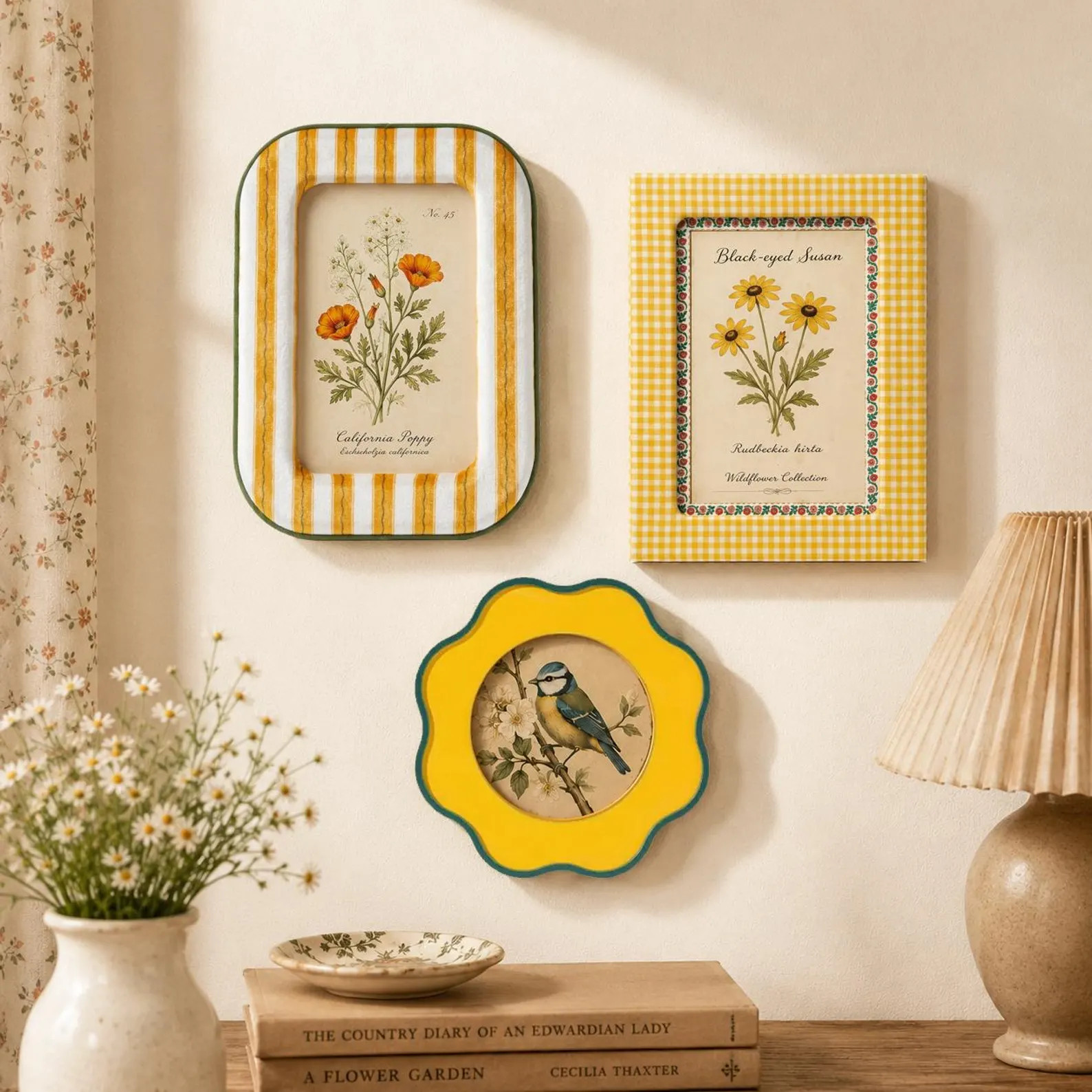 Yellow Velvet Fabric Wrapped Scalloped Frame, Vintage Gingham Cottagecore Picture Frame, 4x4/4x6 ... | Etsy (Global)