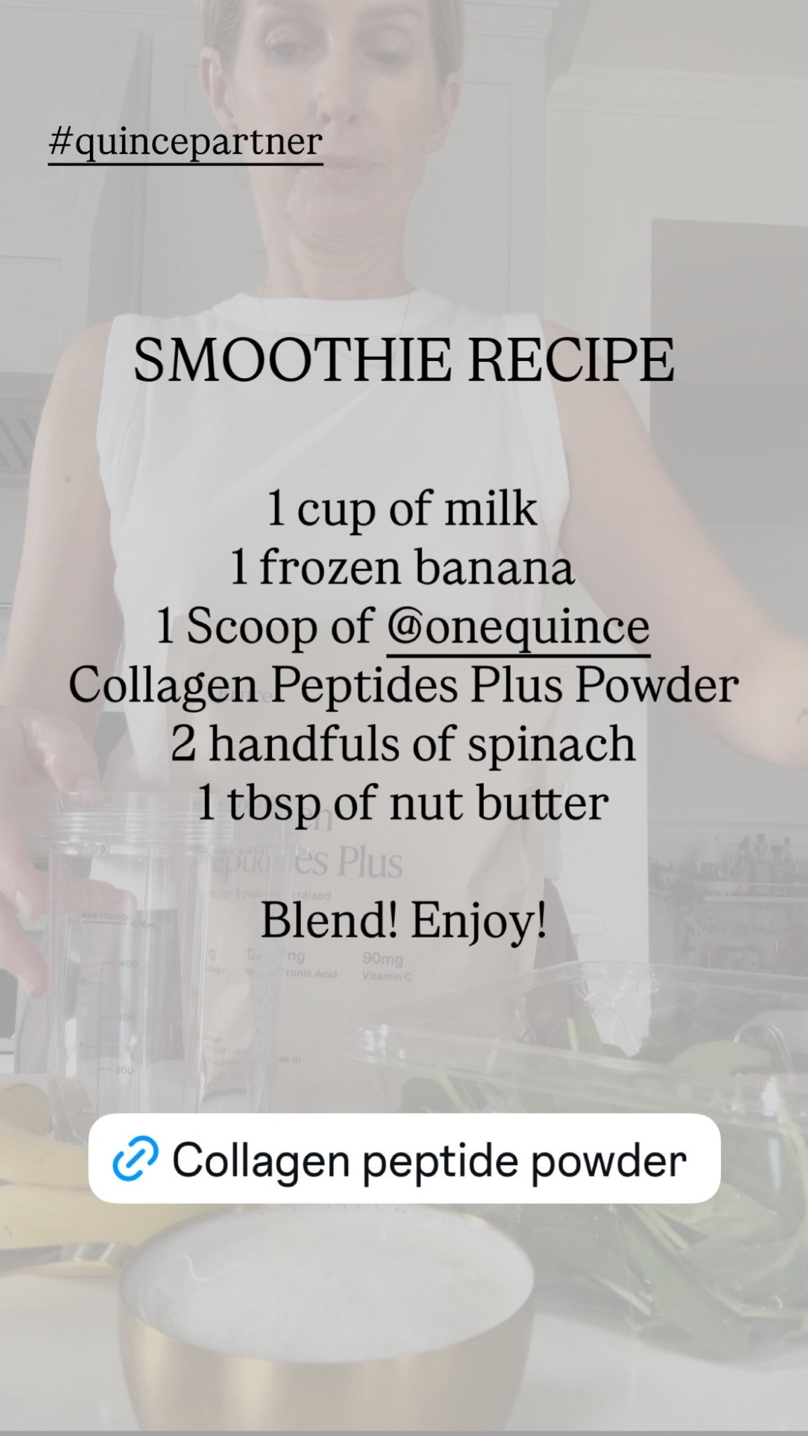 Spend the morning with me ☀️

One thing I’ve been consistent with lately is adding collagen to my morning smoothie before I head out for my walk. It’s such an easy habit that supports my skin, hair, and nails—especially as we get older and collagen production naturally declines.

I’ve been using Quince Grass-Fed Collagen Peptides Plus because it’s simple, clean, and dissolves right into smoothies, coffee, or even water. Each serving has 20g of grass-fed collagen peptides plus hyaluronic acid and vitamin C, which help support hydration and visible signs of aging.

I love that it’s free from sugar, artificial ingredients, hormones, and GMOs, and it comes in unflavored or chocolate so it’s easy to add to whatever you’re already making.

Little daily habits = big long-term results. ✨

#quincepartner @onequince 



#LTKmorningroutine #LTKBeauty #LTKOver40