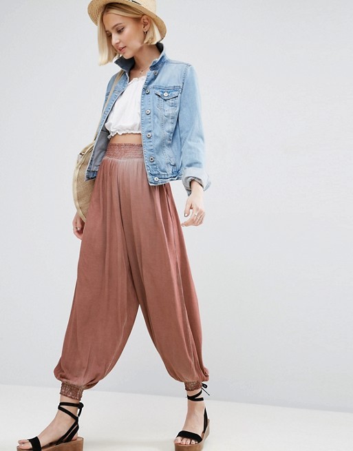 ASOS Shirred Harem in Washed Tie Dye | ASOS UK