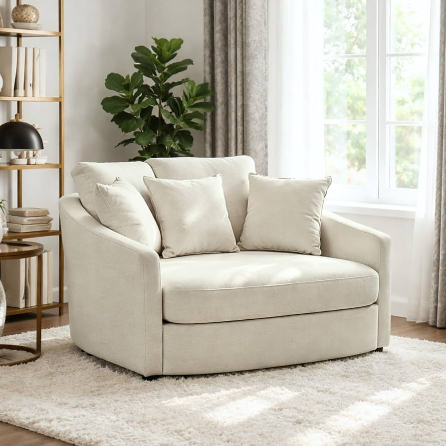 56.3" W Oversized Barrel Chair Upholstered with 5 Pillows, Beige. | Amazon (US)