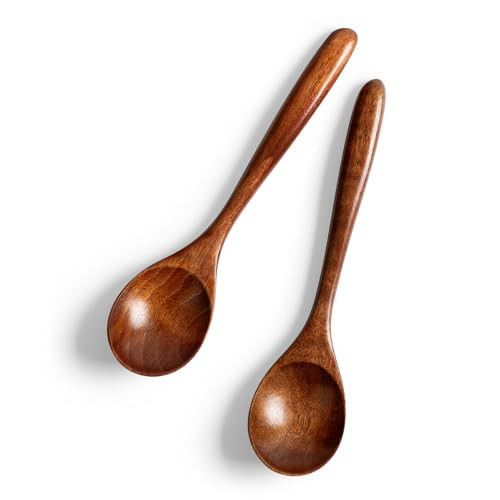 Hefild 2 PCS Wooden Spoons for Honey, 6.7 inch Small Wooden Spoons - Terrific for Tea, Coffee & Soup, Little Wood Serving Table Spoon Set, Bulk Bamboo Teaspoon for Eating with Unique Design | Amazon (US)
