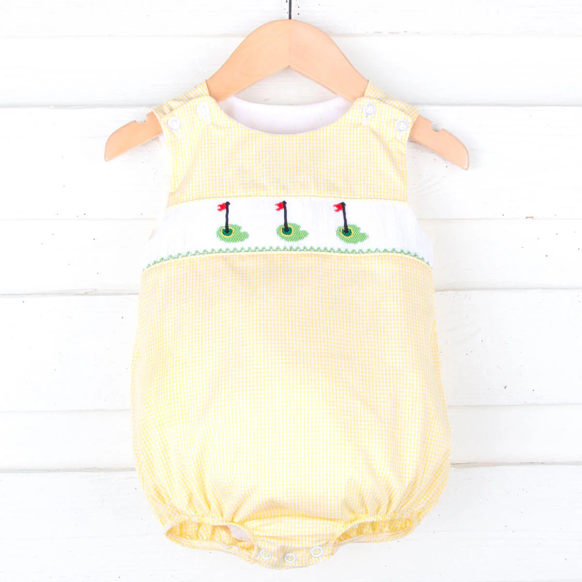 Golf Yellow Gingham Smocked Sun Bubble | Classic Whimsy