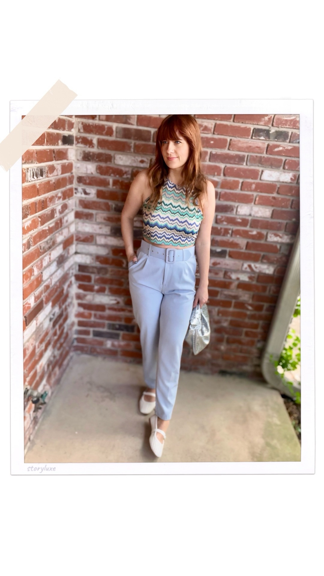 Soft pastel tones and an easy, polished silhouette 🤍

The top, tailored pants, and metallic clutch in this outfit are sold out, but I linked very similar pieces so you can recreate the same elevated look. I love how the high-waisted belted trousers create a flattering shape while the patterned sleeveless top adds a fun statement.

The woven Mary Jane flats from Walmart are still available and such a comfortable, affordable option for everyday outfits.

#LTKTall #LTKootd #LTKOver40
