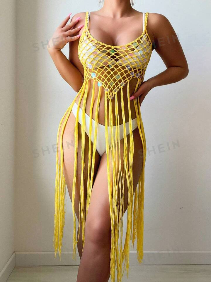 SHEIN Swim Vcay Ladies" Fashionable Ultra-Short Top Suitable For Vacation With Hollow-Out And Tas... | SHEIN