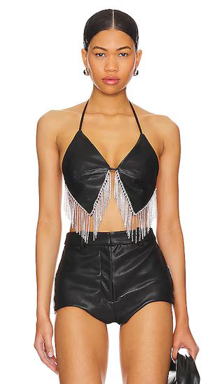 Danica Faux Leather Bra Top in Black | Revolve Clothing (Global)