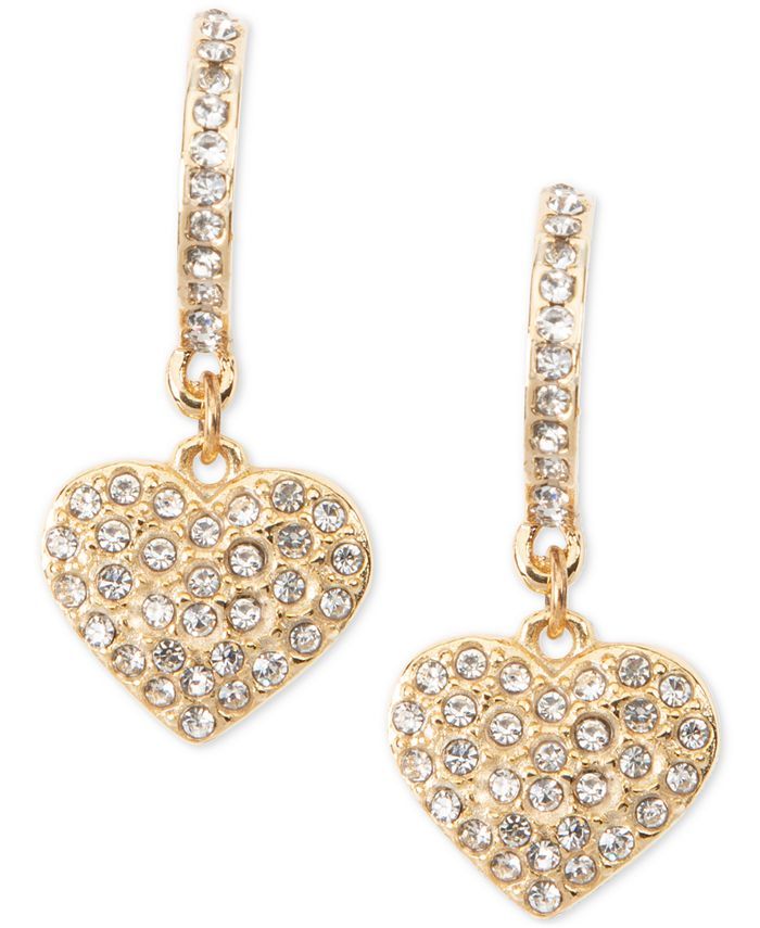 Gold-Tone Pavé Heart Drop Earrings, Created for Macy's | Macys (US)