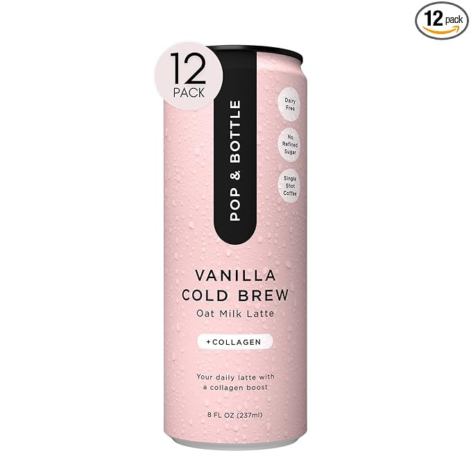 Pop & Bottle - Oat Milk Lattes with Sustainably Sourced Marine Collagen | 8 Fl Oz (Pack of 12) Va... | Amazon (US)