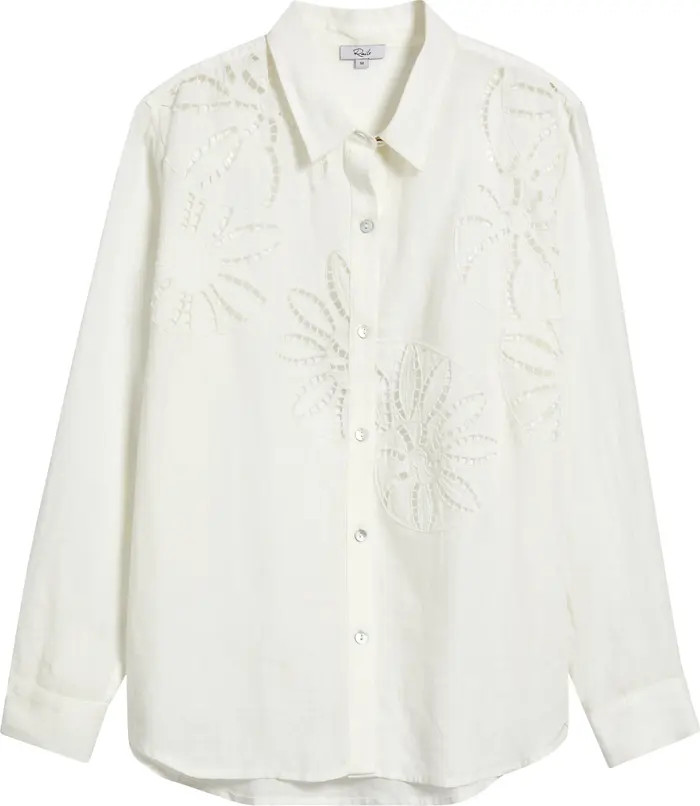 Rails Samar Floral Embroidery Detail Linen Blend Button-Up Shirt | Nordstrom | Nordstrom
