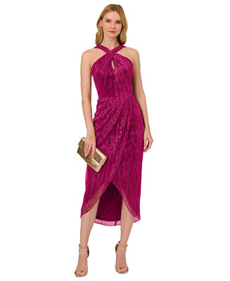 Women's Crinkle Metallic Halter Midi Dress | Macy's