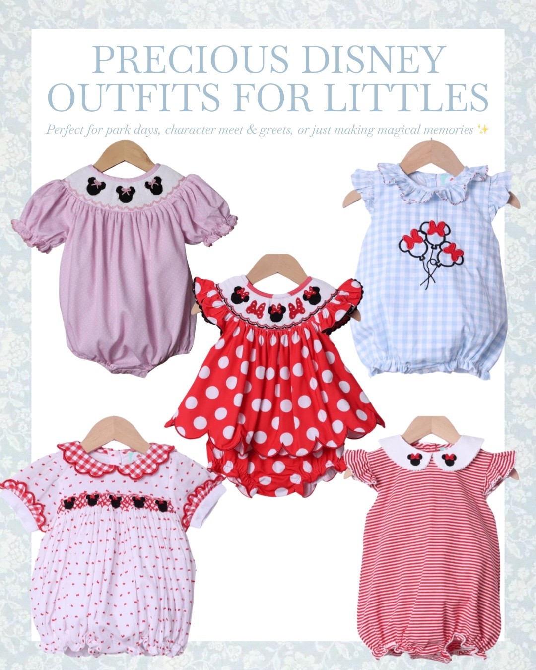 ✨Cutest Disney outfits EVER for little ones✨ 🏰🎀

I had way too much fun picking out outfits for our upcoming Disney trip! Since my girl is Minnie-obsessed 💗 we went with all Minnie looks this time 🎀🐭 but there are SO many precious Disney outfits for babies, toddlers, and kids featuring all your favorite characters🫶🏼

Perfect for park days, character meet & greets, or just making magical memories ✨

Plus the magic can continue at home after your trip as they can wear their Disney outfits any day to make their day by wearing their favorite characters🥰

#disney #disneyworld #wdw #disneykids #disneybaby #disneytoddlers #disneytrip #disneystyle #minniemouse #disneymom #magicalmoments #disneyfashion #toddleroutfits #babyoutfits #kidoutfits #disneymagic #minnie #kidsclothes #smocked #smocking 

#LTKBaby #LTKTravel #LTKKids