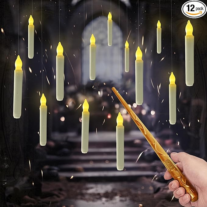 Homemory Floating Candles with Wand Remote, 12 Pcs Magical Floating Candles Witch Decors, Warm Ye... | Amazon (US)